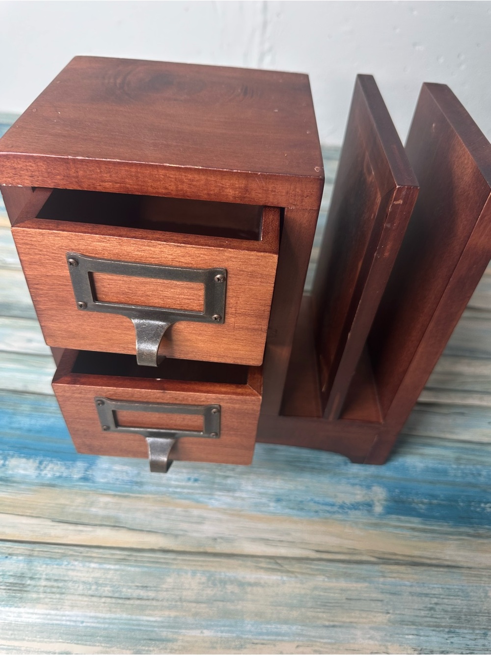 Pottery Barn Wooden Desktop Organizer with Two Drawers - Brown